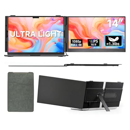 Ultra-Thin Laptop Screen Extender 14" - Dual Portable Monitor Lightweight 1080P IPS Second Extra Screen for Remote Work/Business/Travel/Home Office, Compatible with Windows/Mac/Chrome - size: 14.2"