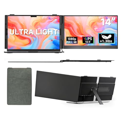 Ultra-Thin Laptop Screen Extender 14" - Dual Portable Monitor Lightweight 1080P IPS Second Extra Screen for Remote Work/Business/Travel/Home Office, Compatible with Windows/Mac/Chrome - size: 14.2"