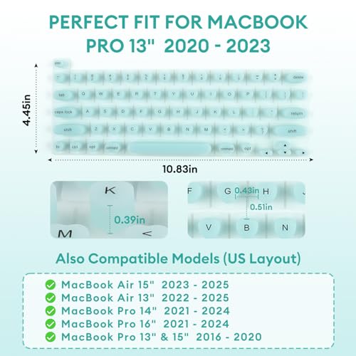 Allinside Keyboard Cover for Long Nails, Compatible with MacBook Neo A18 Pro & MacBook Pro 13/14/16 (2021–2024) & MacBook Air 13/15 (2020–2024), Raised Heart-Shaped Silicone Skin, Mint Green - color: Mint Green
