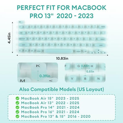 Allinside Keyboard Cover for Long Nails, Compatible with MacBook Neo A18 Pro & MacBook Pro 13/14/16 (2021–2024) & MacBook Air 13/15 (2020–2024), Raised Heart-Shaped Silicone Skin, Mint Green - color: Mint Green