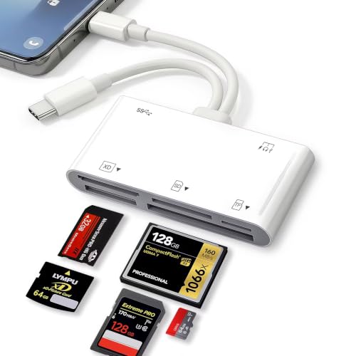 Memory Card Reader, Supports SD/MicroSD/CF/MS/XD Cards for iPhone & Android | USB OTG Adapter, Trail Camera Viewer, Supports Photo & Video Transfer, Plug & Play, Compatible with iPad, Samsung Galaxy S26