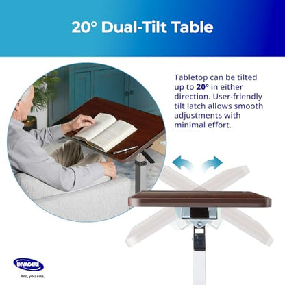 Invacare Bed Table, Height Adjustable & Tilting Overbed Table, Hospital Bedside Table, Medical Rolling Desk with Wheels, Waterproof Medical and Home Use L-Shaped Steel Base Over Bed Tray Table - style: Tilting Overbed Table