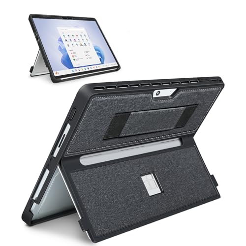 Case for 13" Microsoft Surface Pro 12th 2026/11/10/9/8, Black | All-in-One Shockproof Bumper Cover, w/ Hand Strap & Kickstand, Fits Type Cover Keyboard, TPU+PU Protective Case - color: Black