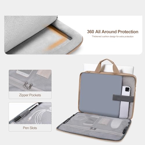 MOSISO 360 Protective Laptop Shoulder Bag, Double Layer Fluffy Padded Laptop Bag with Anti-theft Zipper - color: Taupe Brown, size: 16 inch