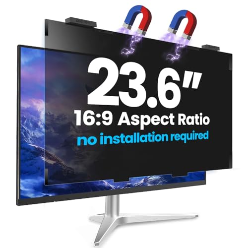 Magnetic 23.6 Inch Privacy Screen for Computer Monitor 16:9 Aspect Ratio, Hanging Removable Anti-Blue/Glare Protector Film, Anti Spy Desktop Security Private Filter 23.6in - color: black, size: 23.6inch 1pcs