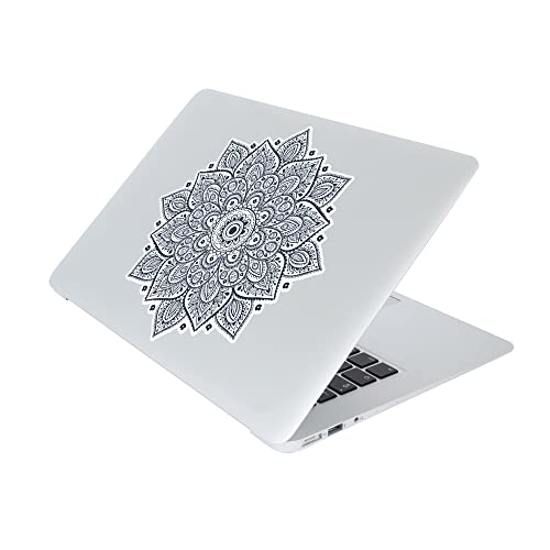 Black Mandala Laptop Sticker - Waterproof White Vinyl Decal Compatible with MacBook Air/Pro 13 & 15 inch - Cosmic Noir Design for Enhanced Style on Computer Laptops - color: Black on White Material (for Darker Laptop)
