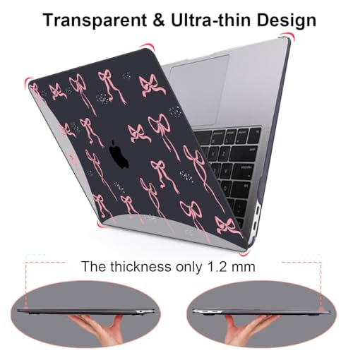 for MacBook Air 13 inch Case 2021 2020 2019 2018 Release M1 A2337 A2179 A1932, Pritned Pattern Plastic Hard Case Cover for MacBook Air 13 M1 with Retina Display Touch ID, Pink Bowknot Black - color: Pink Bowknot Black