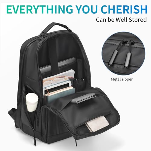 Expandable Business Backpack with 17" Laptop Compartment - Waterproof, Airline Approved, 33L-42L Capacity, for Work & Travel, Black - color: Black