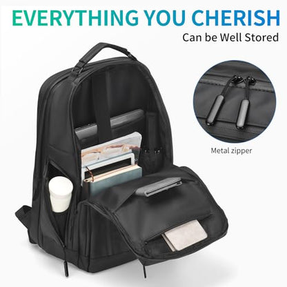 Expandable Business Backpack with 17" Laptop Compartment - Waterproof, Airline Approved, 33L-42L Capacity, for Work & Travel, Black - color: Black