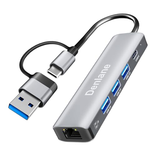 USB C USB 3.0 to Ethernet Adapter, 5 in 2 Gigabit USB Ethernet Hub for Laptop with 4-Port USB-A 3.0 and USBC, 1000Mbps RJ45 LAN Network Adapter Compatible with MacBook/iPad Pro/Phone/Tablet - size: 1000 Mbps