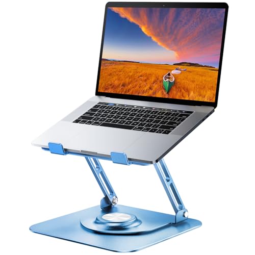 JOYEKY Laptop Stand for Desk, Adjustable Computer Stand with 360° Rotating Base, Ergonomic Laptop Riser for Collaborative Work, Foldable & Portable Laptop Stand, fits for All 10-16" Laptops - color: Blue