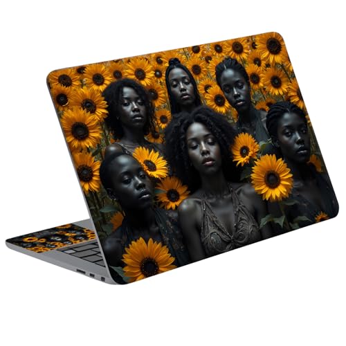 Universal Laptop Skin Sticker Decal with 2 Wrist Pad Skins, Waterproof Scratch Vinyl Cover for 11–15.6 Inch MacBook, HP, Dell, Lenovo, Cutable & Reusable,Black Women Sunflower - color: Black Women Sunflower