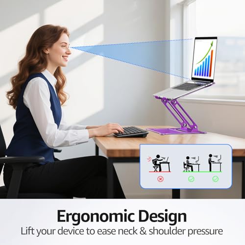Adjustable Laptop Stand for Desk, 10-15.6“ Laptop Riser, Purple | Sturdy Aluminum Foldable Stand, Heat-Dissipation Design, Ergonomic Holder Fits MacBook/Dell/HP/Lenovo for Home/Office. - color: E-Purple