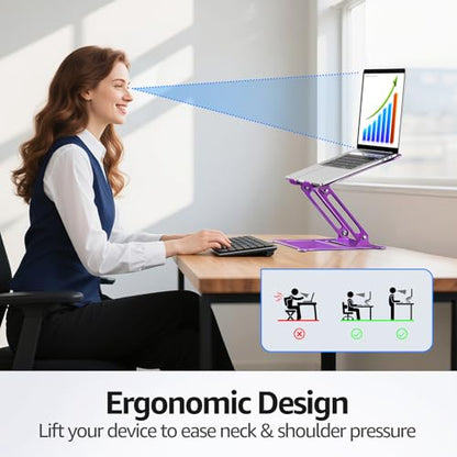 Adjustable Laptop Stand for Desk, 10-15.6“ Laptop Riser, Purple | Sturdy Aluminum Foldable Stand, Heat-Dissipation Design, Ergonomic Holder Fits MacBook/Dell/HP/Lenovo for Home/Office. - color: E-Purple