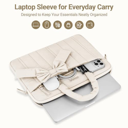 MOSISO Laptop Case 14 inch, 14 inch Puffy Laptop Sleeve Compatible with HP Lenovo Dell ASUS Acer, HP Stream, Dell Latitude, Lenovo IdeaPad, Rectangle Quilted Carrying Bag with Bow&Handle, Sand - color: Sand, size: 14 inch
