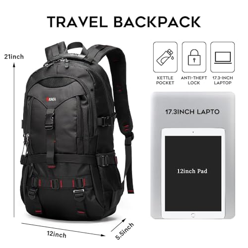 KAKA Travel Backpack Fight Approved with 17.3 inch Laptop Lackpack Compartment Outdoor Duffle Bag for men and women - color: Black
