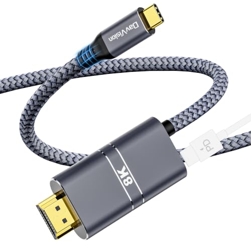 USB C to HDMI Cable with 240W PD Fast Charging, 8K@60HZ,4K@120Hz,Thunderbolt 5/4/3 Compatible,Upgraded Braided 2-in-1 Type C to HDMI for MacBook, iPhone17/16/15,iPad,HDTV(10FT,Grey) - size: 10FT