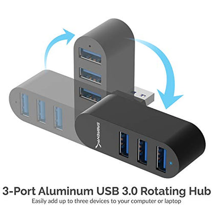 SABRENT Premium 3 Port Aluminum Mini USB 3.0 Hub [90°/180° Degree Rotatable] (HB-R3MB) - color: Black