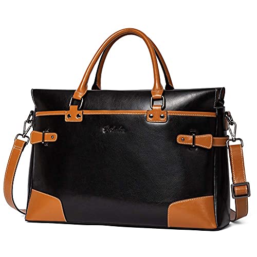 BOSTANTEN Briefcase for Women Leather Laptop Bag 15.6 inch Computer Messenger Office Business Work Tote - color: Black