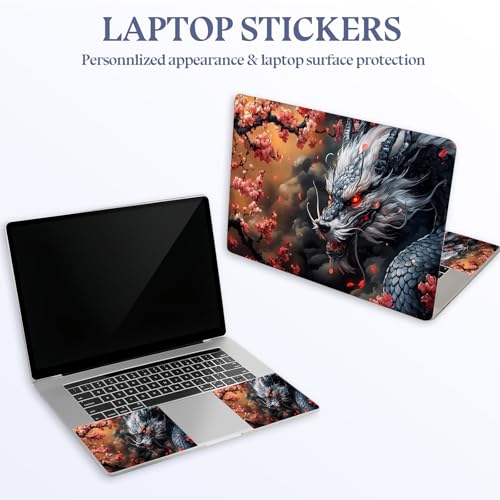 Universal Laptop Skin Sticker Decal,15.6 Inch Laptop Vinyl Cover for 13" 14" 15.6" Laptop,Scratch-Resistant Waterproof Protector Wrap,Reusable with Wrist Pads,Cherry Blossom Dragon - color: Cherry Blossom Dragon