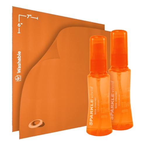 Sparkle Vivid Anti-Reflective Safe Lens Cleaner Spray Kit - (2) 2oz Glasses Cleaner Spray & (2) Microfiber Cloth for Eyeglasses, Sunglasses, Lenses, Screens and Camera Cleaning Kit (4 Piece Set) - style: Orange | 2x2oz Lens Spray + 2 Microfiber Cloth