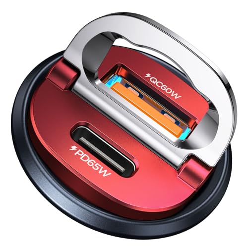 MRGLAS【Upgraded】 125W USB C Car Charger Super Fast Charging for iPhone 17 | [PD65W & QC60W][All Metal] Cigarette Lighter Car Charger,Dual Port for iPhone 16 15 Pro iPad Samsung S25 S24 MacBook-Red - color: Red