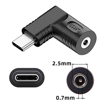DC Jack 2.5x0.7mm Input to USB-C Type-C Angled 90 Degree Power Plug Charge Adapter for Laptop Phone - style: 2.5x0.7mm