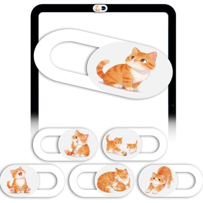 6Pcs 6 Styles Cat Camera Cover Slide Cute Privacy Guard Accessories, 0.04 Inch Ultra Thin White Webcam Cover Protector Blocker for Laptop Computer Tablet Notebook Mini PC Home Office Use - color: Cat