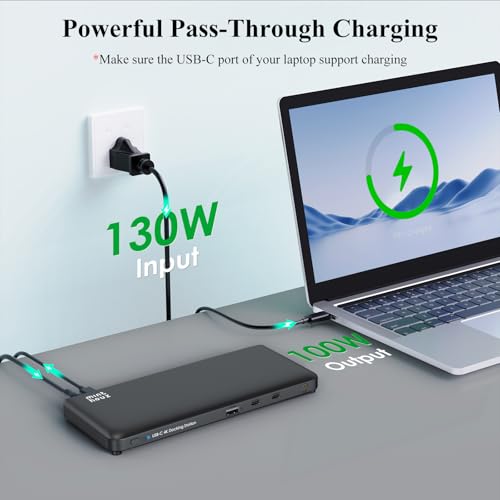 Laptop Docking Station, 12-in-1 USB-C Docking Station, Triple Display with 1xHDMI and 2xDP, 10 Gbps USB-C and 5 Gbps USB-A Data, Ethernet, Audio, 100W Charging for Dell, HP, Lenovo and More - size: 2×DP + 1×HDMI