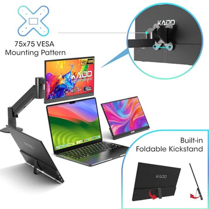 Kado 15.6 Inch 1080p FHD Ultra-Slim Laptop Monitor Second Display | IPS 1920x1080 Adjustable Kickstand, Screen Extender for PC, Mac, Tablet, Phone, Xbox, PS5, Switch USB-C & HDMI Connectivity - size: 72% sRGB