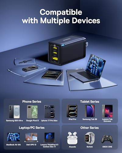 Baseus 2 Pack 65W USB C Charger Block, PPS 3-Port Fast Compact Foldable USB C Charger for MacBook, iPad Pro, Galaxy S24, iPhone 17/16 and More Series