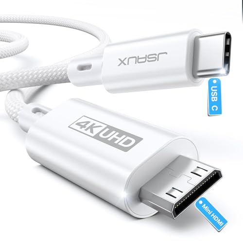 JSAUX USB C to Mini HDMI Cable 10FT (NOT HDMI), 4K Type C to Mini HDMI Cord | (4K@30Hz/2K@60Hz/1080P) uni-directional cord compatible with portable monitor, Steam Deck, laptop, phone, MacBook, iPad - color: White, size: 3M