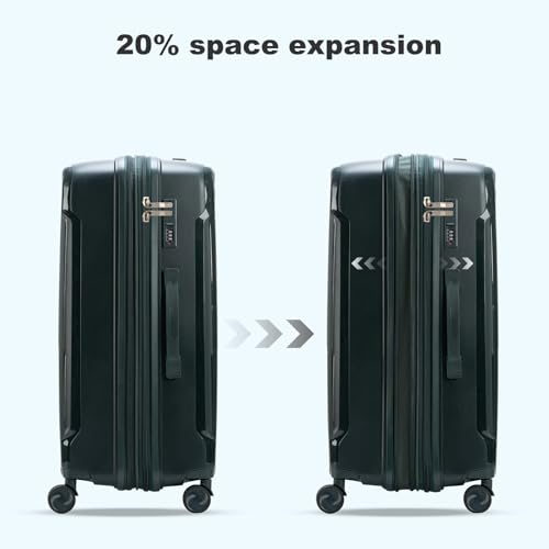 Nazhura Luggage Set, 3-Piece Hardside Suitcase Set, 20-inch Carry On, 24-inch, 28-inch Luggage - color: Dark Green