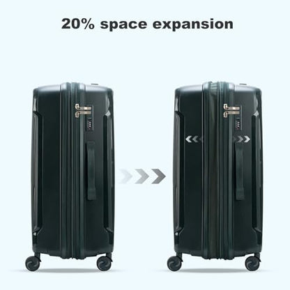 Nazhura Luggage Set, 3-Piece Hardside Suitcase Set, 20-inch Carry On, 24-inch, 28-inch Luggage - color: Dark Green