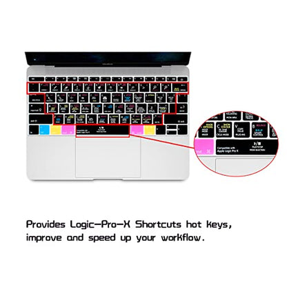 HRH Logic Pro X Hotkey Silicone Keyboard Cover Skin for MacBook Pro 13" A1708 A1988 No Touch Bar 2018 2017 2016 Release and for MacBook 12" A1534 (2015)&A1931(2018) USA Layout Protective Skin - color: Hotkey-Logic Pro X