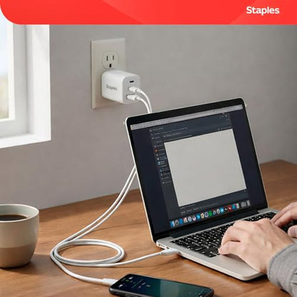 Staples TECH GaN Wall Charger, 65W – USB‑A & USB‑C Fast Charging, Includes Charging Cable, Compact Power Adapter for iPhone, Samsung, iPad & USB‑C Devices - style: 65 Watt
