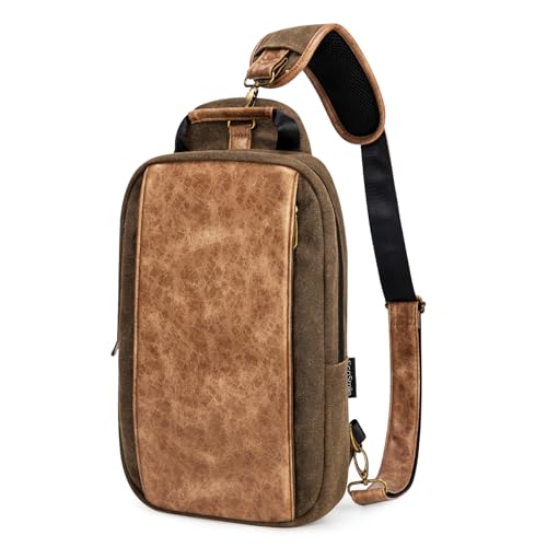 Canvas Messenger Bag Sling Bag Crossbody Shoulder Bag for Men Women Travel Work Satchel Bags - color: Brown-a