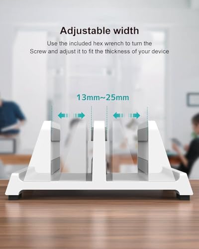 Vertical Laptop Stand for Desk, Dual Slots Plastic Laptop Holder with Space Saving 4-in-1 Design, Adjustable Laptop Stand Supports MacBook, Chromebook, Surface, Dell (White) - color: White