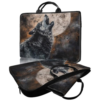 Laptop Bag,14 15 15.6 inch Laptop Case Sleeve,Computer Sleeve with Handle for Women Men,Carrying Case for MacBook,Dell,Lenovo,Notebook Computer,Retro Wolf Moon - color: Retro Wolf Moon