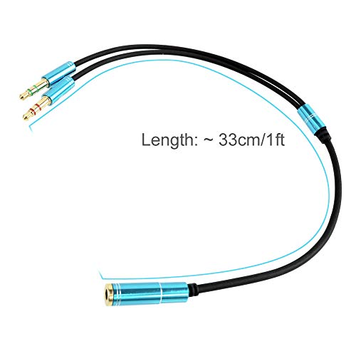 3.5mm Headphone Splitter Adapter Female to 2X 3.5 mm Male Converter Cable Headphone Mic Audio Y Splitter Cable Smartphone Headset to PC Adapter –for Microphone with 4 Pin (Blue) - color: Blue