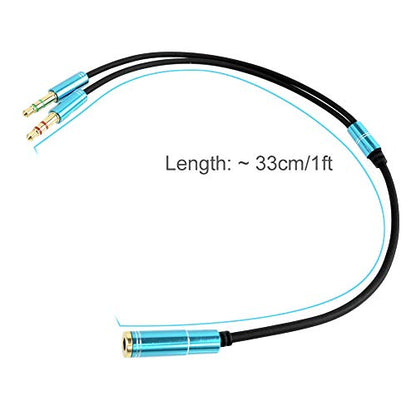 3.5mm Headphone Splitter Adapter Female to 2X 3.5 mm Male Converter Cable Headphone Mic Audio Y Splitter Cable Smartphone Headset to PC Adapter –for Microphone with 4 Pin (Blue) - color: Blue
