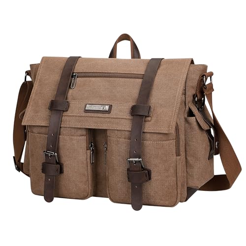 WITZMAN Vintage Canvas Messenger Bag for Men and Women Large Satchel Bags Crossbody Shoulder with 16 inch Laptop - color: Brown