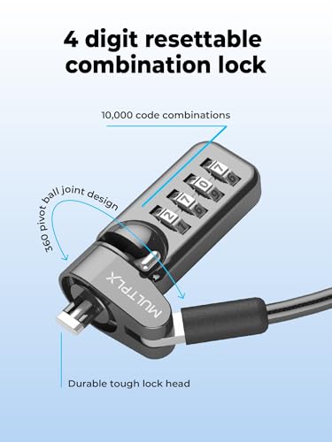 Universal Laptop Security Lock | Compatible with All Laptops inc MacBook | 1.7m Anti-Theft Cable | 4 Digit Combination Lock | Cut Resistant Steel Cable