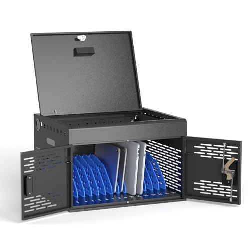 POCHAR 16-Unit Charging Cabinet for Laptops & Tablets Up to 15.6" Screens | Laptop Lock Box for iPads with Cable Management - Portable Locking Charging Station for Classroom, Office, Hospital, Blue - color: Black, size: 16 Units-Fully Assembled