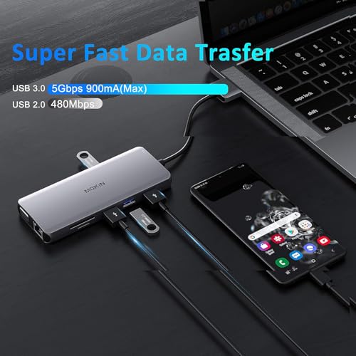 MacBook Pro Docking Station Dual Monitor HDMI Adapter,12 in 1 USB C Adapters for MacBook Pro Air Mac HDMI Dock Dongle Dual USB C to Dual HDMI VGA Ethernet AUX 4USB SD/TF100W PD
