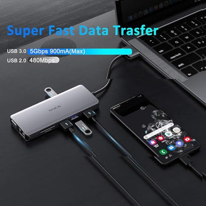 MacBook Pro Docking Station Dual Monitor HDMI Adapter,12 in 1 USB C Adapters for MacBook Pro Air Mac HDMI Dock Dongle Dual USB C to Dual HDMI VGA Ethernet AUX 4USB SD/TF100W PD