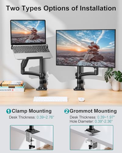 MOUNT PRO Laptop Arm Desk Mount, Single Monitor Stand with VESA Laptop Tray, Adjustable Lap Top Holder for Max 22lbs 17" Notebook & 32" Computer Screen, Swivel Notebook Bracket, Clamp on/Grommet Base - size: With Pole