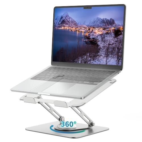 ALASHI Laptop Stand for Desk with 360° Rotating Base, Multi-Angle Adjustable Laptop Stands, Foldable Laptop Riser Compatible with 10 to 17 Inches PC Computer, Silver - color: B-Silver