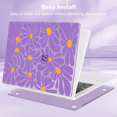 Teryeefi Compatible with MacBook Air 13 inch Case M1 2021 2020 2019 2018 Release A2337 A2179 A1932 with Touch ID, Plastic Hard Shell & Keyboard Cover & USB Adapter - Abstract Purple Flower 134 - color: Abstract Purple Flower 134