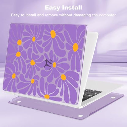 Teryeefi Compatible with MacBook Air 13 inch Case M1 2021 2020 2019 2018 Release A2337 A2179 A1932 with Touch ID, Plastic Hard Shell & Keyboard Cover & USB Adapter - Abstract Purple Flower 134 - color: Abstract Purple Flower 134